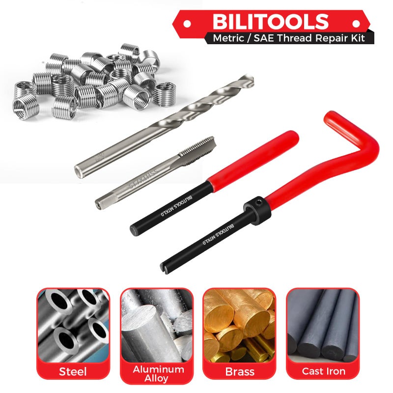 BILITOOLS M7x1.0 Helicoil Thread Repair Kit Metric, HSS Drill Heli Coil Repair Kit - Image 2
